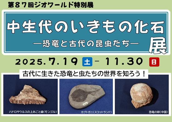 ジオワールド特別展「中生代のいきもの化石展」開催のお知らせ